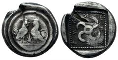 Dynast of Lycia. Teththiveibi AR Tetrobol. Circa 460-425 BC. Two cocks facing one another on a round shield / Tetraskeles in dotted square. Cf. SNG von Aulock 4158 (Stater); Traité pl. xcviii, 15. 2.5