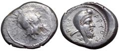 Dynasts of Lycia, Artumpara AR Stater. Telmessos, circa 400-370 BC. Head of Athena right, wearing plain Attic crested helmet / ARTUM-PRA (in Lycian), bearded head of Satrap right, wearing Persian kyrb