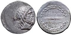 Seleukid Kings of Syria, Alexander I Balas AR Tetradrachm. Seleucia Pieria, year 166 = 147/6 BC. Laureate head of Zeus to right, with full beard and with his hair arranged in long curls of archaizing 