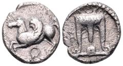 Bruttium, Kroton AR Triobol. Circa 525-425 BC. Tripod / Pegasos flying left, Q below. SG 468 (diobol 1.4g); HN Italy 2127; SNG ANS 323-6; Head p96 (diobol). 1.25g, 12mm, 11h. Very Fine. From the Frank