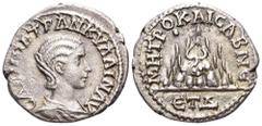 Tranquillina AR Drachm of Caesarea, Cappadocia. AD 241. Draped bust right / Mount Argaeus, pellet in left field, ΕΤΔ in exergue. Bland, "The Bronze Coinage of Gordian III from Caesarea in Cappadocia,"