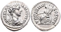 Commodus AR Denarius. Rome, AD 179-180. L AVREL COMMODVS AVG, laureate head right / TR P V IMP III COS II P P, Fortuna seated left, holding rudder and cornucopiae, wheel under seat. RIC 2; Cohen 779; 