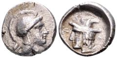 Lycia, uncertain dynast and mint AR Stater. Circa 400-390 BC. Head of Athena right, wearing decorated Attic crested helmet of Athenian style / Head of Hermes or Kabeiros left, wearing winged Pilos. Un