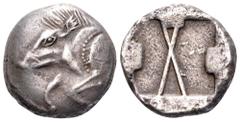 Dynasts of Lycia, uncertain Dynast AR Stater. Circa 520-470/60 BC. 'Pre-dynastic' period. Forepart of boar left / Incuse square divided by large X, indentations on three sides. Falghera 14–6; SNG Cope