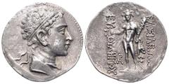 Baktria, Greco-Baktrian Kingdom, Euthydemos II AR Tetradrachm. Circa 185-180 BC. Diademed, draped and cuirassed bust right / BAΣIΛEΩΣ EYΘYΔHMOY, Herakles, standing facing crowned with leaves, holding 