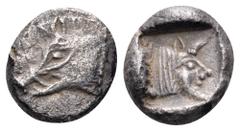 Dynasts of Lycia, uncertain dynast AR Trihemiobol. Circa 490/80-440/30 BC. Protodynastic series, group B. Head of boar left / Head of man-headed bull right within incuse square. Falghera –; SNG von Au