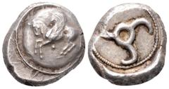 Dynasts of Lycia, uncertain dynast AR Stater. Circa 480/70-430 BC. Pegasos flying left; pellet below; all on raised round shield / Triskeles within circular incuse. Falghera 73 var. (no pellet on obv.