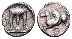 Bruttium, Kroton AR Triobol. Circa 525-425 BC. Tripod / Pegasos flying left, Q below. SG 468 (diobol 1.4g); HN Italy 2127; SNG ANS 323-6; Head p96 (diobol). 1.25g, 12mm, 11h. Very Fine. From the Frank