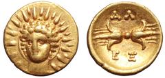 Calabria, Tarentum AV Hemilitra - 1/12 Stater. Struck under Alexander I ‘the Molossian’, King of Epeiros, circa 334-331 BC. Radiate head of Helios facing slightly left / Thunderbolt, ΑΛ-ΕΞ around. Vla
