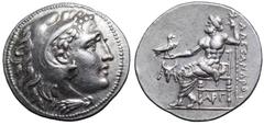 Argolis, Argos AR Tetradrachm. Social War issue, circa 225-215 BC. In the name and types of Alexander III of Macedon. Head of Herakles right, wearing lion skin headdress / Zeus seated left, holding ea