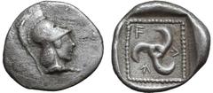 Dynasts of Lycia, Vekhssere I AR Obol. Circa 440-430 BC. Helmeted head of Athena right / VEKH (Lycian), triskeles within incuse square. Cf. Vismara II, 44-47 and Traité II, 433 (all trihemiobols). 0.6