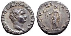 Otho AR Denarius. Rome, 15 January-8 March AD 69. IMP M OTHO CAESΛR AVG TR P, bare head right / SECVRITAS P R, Securitas, draped, standing left, holding wreath in right hand and cradling sceptre in le