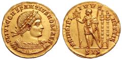 Constantius II, as Caesar, AV Solidus. Constantius II, as Caesar, AV Solidus. Thessalonica, AD 324. FL IVL CONSTANTIVS NOB C, laureate, draped and cuirassed bust right / PRINCIPI IVVENTVTIS, Constanti