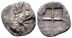 Ionia, Teos AR Tetartemorion. Circa 475-450 BC. Head of griffin right / Quadripartite incuse square. SNG Kayhan 603. 0.25g, 7mm. Good Very Fine, lightly toned. From the Mark Christenson Collection.