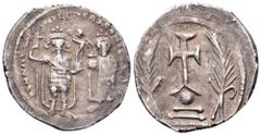 Heraclius, with Heraclius Constantine, AR Hexagram. Constantinople, AD 632-635. Heraclius and Heraclius Constantine standing facing, each wearing crown with cross; Heraclius wears military dress and h