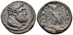 Lydia, Thyateira Æ15. Pseudo-Autonomous issue, circa AD 193-235. Head of Hercules right / ΘΥΑΤЄΙΡΗΝΩΝ, eagle standing facing, head left. RPC Online 8495 var. (eagle head right). 1.78g, 15mm, 6h. Very 