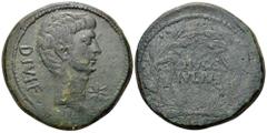 Octavian and Divus Julius Caesar Ӕ31. Uncertain Italian mint, Circa 38 BC. Bare head of Octavian right; DIVI F behind; star before / Laurel-wreath; DIVOS IVLIVS in two lines within. Crawford 535/2. 18