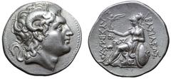 Kingdom of Macedon, Ptolemy Keraunos AR Tetradrachm. In the name and types of Lysimachos of Thrace. Lysimacheia, 281-280 BC. Diademed head of the deified Alexander right, with horn of Ammon / Athena N