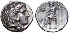 Ptolemaic Kingdom of Egypt, Ptolemy I, as satrap, AR Tetradrachm. Memphis, circa 323 BC. In the name and types of Alexander III. Head of Herakles right, wearing lion skin headdress / Zeus Aëtophoros e