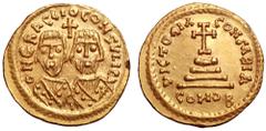 Revolt of the Heraclii AV Solidus. Alexandria or Cyprus, Dated fixed IY 11 (summer AD 608). DN ЄRACLIO CONSVLI BA, facing busts of Heraclius and the Exarch Heraclius, each wearing slight beard and con