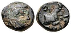 Lydia and Ionia, Achaemenid Period. Spithridates, Satrap of Sparda Æ10. Struck circa 334 BC. Head of satrap right, wearing Persian headdress / Forepart of horse right; monogram to upper left; ΣΠ-I bel
