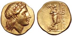 Satraps of Karia, Pixodaros AV Quarter Stater. Halikarnassos, circa 341/0-336/5 BC. Laureate head of Apollo right / Zeus standing right, holding labrys and sceptre; PIΞΩΔΛPO downwards to right. Cf. Tr