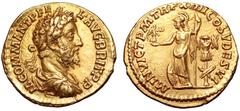Commodus AV Aureus. Rome, AD 189. M COMM ANT P FEL AVG G BRIT P P, laureate, draped and cuirassed bust right / MIN VICT P M TR P XIIII COS V DES VI, Minerva standing left, holding Victory and spear; t