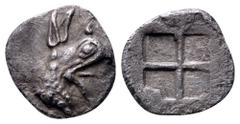 Ionia, Teos AR Tetartemorion. Circa 475-450 BC. Head of griffin right / Quadripartite incuse square. SNG Kayhan 603. 0.25g, 7mm. Good Very Fine, lightly toned. From the Mark Christenson Collection.
