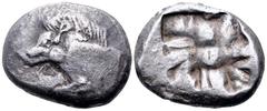 Dynasts of Lycia, uncertain dynast AR Stater. Circa 500 BC. Forepart of wild boar to left, dotted ornaments around shoulder and on the truncation. Rev. Irregular incuse square of pattern-like form. SN