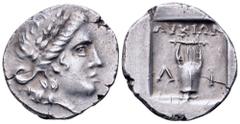 Lycia, Limyra as a member of the Lycian League AR Drachm. 167-81 BC. Laureate head of Apollo right, bow and quiver over shoulder / Kithara, ΛVKIΩΝ above, Λ-I across fields; all within shallow incuse s