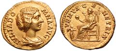 Roman Imperial Julia Domna AV Aureus. Rome, AD 194. IVLIA DOMNA AVG, draped bust right, with hair in six waves and bound up at the back / VENVS GENETRIX, Venus seated left, holding apple and sceptre, 