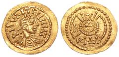 Migration Period Suevic Kingdom of Gallaecia AV Tremissis. Time of Hermeric, Rechila and Rechiar. Bracara Augusta, AD 425-455. In the name of Valentinian III. DN VΛLTININΛT, diademed, draped and cuira