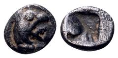 Greek Ionia, Phokaia AR Tetartemorion. Circa 530-510 BC. Head of griffin right / Quadripartite incuse square. Klein 451. 0.35g, 11mm. Very Fine.