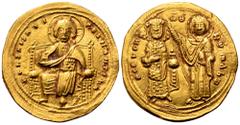 Byzantine Romanus III AV Histamenon Nomisma. Constantinople, AD 1028-1034. + IhS XIS REX REGNANTIVM, Christ Pantokrator enthroned facing / ΘCE bOHΘ RωMANω, the Virgin, nimbate on right, and Romanus, b