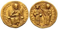 Byzantine Romanus III AV Histamenon Nomisma. Constantinople, AD 1028-1034. + IhS XIS REX REGNANTIVM, Christ Pantokrator enthroned facing / ΘCE bOHΘ RωMANω, the Virgin, nimbate on right, and Romanus, b
