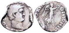 Otho AR Denarius. Rome, AD 69. IMP M OTHO CAESAR AVG TR P, bare head right / VICTORIA OTHONIS, Victory, draped, flying right, holding wreath in right hand and palm in left. RIC 14; BMC 22. 3.10g, 17mm