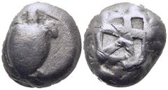 Greek Islands off Attica, Aegina AR Stater. Circa 480-457 BC. Sea turtle, head in profile, [with 'T-back' design on shell] / Large square incuse with skew pattern. Meadows, Aegina, Group IIIa; HGC 6, 