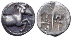 Greek Thrace, Trieros AR Hemiobol. Circa 450-400 BC. Forepart of a horse right / Quadripartite incuse square; T-P-H-I in quarters. SNG Copenhagen 821. 0.38g, 9mm. Very Fine. Ex Gorny & Mosch 233, 6 Oc