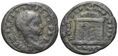 Roman Imperial Divus Romulus Æ Quarter Nummus. Ostia, late AD 309-312. DIVO ROMVLO N V BIS CONS, bare head right / AETERNAE MEMORIAE, eagle with wings spread standing right on domed shrine; MOST(?) in