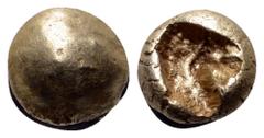 Greek Ionia, uncertain mint EL 1/24 Stater. Circa 600-575 BC. Plain globular surface / Incuse punch. Cf. ATEC 82-83 (1/12 Stater) and SNG Kayhan 676-678 (1/12 Stater). 0.53g, 5mm.