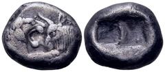 Greek Kingdom of Lydia, Kroisos AR Half Stater - Siglos. Sardes, circa 564-539 BC. Confronted foreparts of lion right and bull left / Two incuse square punches of unequal size. Berk 23; Traité -; SNG 