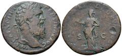 Roman Imperial Pertinax Ӕ Sestertius. Rome, AD 193. IMP CAES P HELV PERTINAX AVG, laureate head right / [PROVIDENTI]AE DEORVM COS [II], Providentia standing left, extending right hand and holding left
