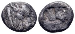Greek Macedon, Akanthos AR Hemiobol. Circa 480 BC. Head of calf right / Quadripartite incuse square. Traité II 1, no. 1710, pl. LIV, 18; Weber 1886; McClean pl. 114, 11; SNG Lockett 1291; SNG ANS 51. 