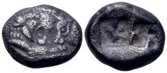 Greek Kingdom of Lydia, Kroisos AR Half Stater – Siglos. Sardes, circa 545-520 BC. Confronted foreparts of lion and bull / Two incuse square punches of unequal size. SNG Copenhagen 456; SNG von Aulock