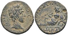 Greek Lydia, Hermocapelia Æ16. Pseudo-autonomous issue, circa 30 BC - AD 276. ΔHMOC, diademed head of youthful Demos right / ANTIOXEΩN, river-god Maeandros reclining left, holding reed and cornucopiae
