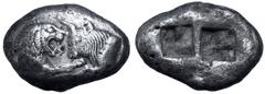 Greek Kingdom of Lydia, Kroisos AR Stater - Double Siglos. Sardes, circa 564/53-550/39 BC. Confronted foreparts of lion right and bull left / Two incuse squares of unequal size. Berk 20; Traité I 407;