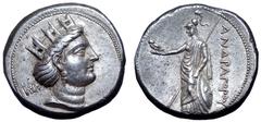 Greek Parthia, Andragoras AR Tetradrachm. Ekbatana, circa 246/5-239/8 BC. Turreted head of Tyche right, wearing pendant earring and necklace; monogram of Andragoras behind / Athena standing left, wear