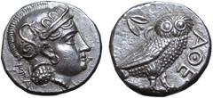 Greek Baktria, 'Athenian Series' AR Didrachm. Uncertain mint in the Oxus region, circa 261-239/8 BC. Attic standard. Head of Athena right, wearing earring, necklace, and crested Attic helmet decorated