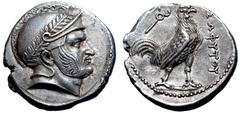 Greek Baktria, Sophytes AR Tetradrachm. Uncertain mint in the Oxus region, circa 246/5-235 BC. Attic standard. Head of Seleukos(?) right, wearing laurel wreathed Attic helmet decorated with spiral pat