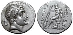 Greek Greco-Baktrian Kingdom, Euthydemos I Theos Megas AR Tetradrachm. Circa 225-200/195 BC. Mint A (near Aï Khanoum), circa 220/15 BC. Diademed head right / Herakles seated left on rock, holding club